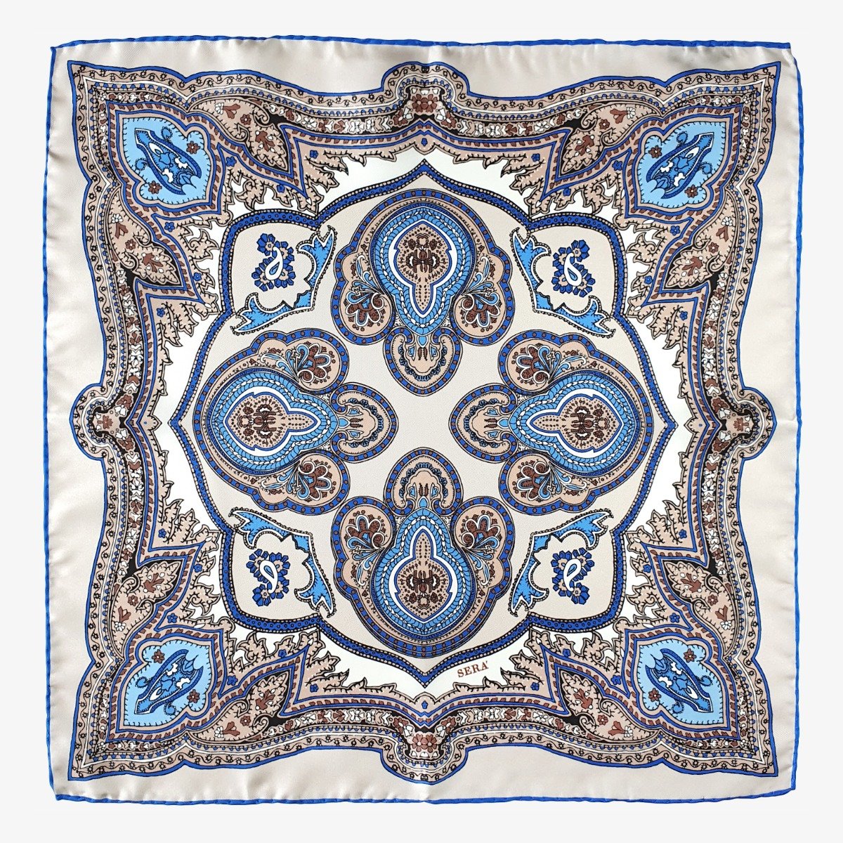 Serà Fine Silk Salina grey and blue silk pocket square