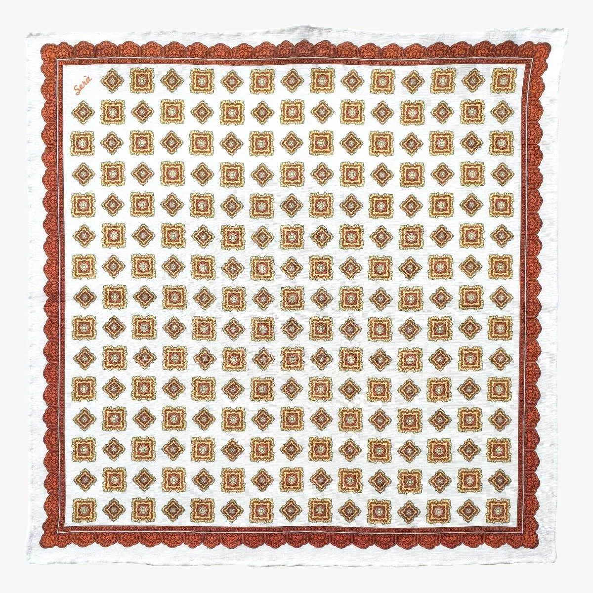 Serà Fine Silk white and orange linen pocket square