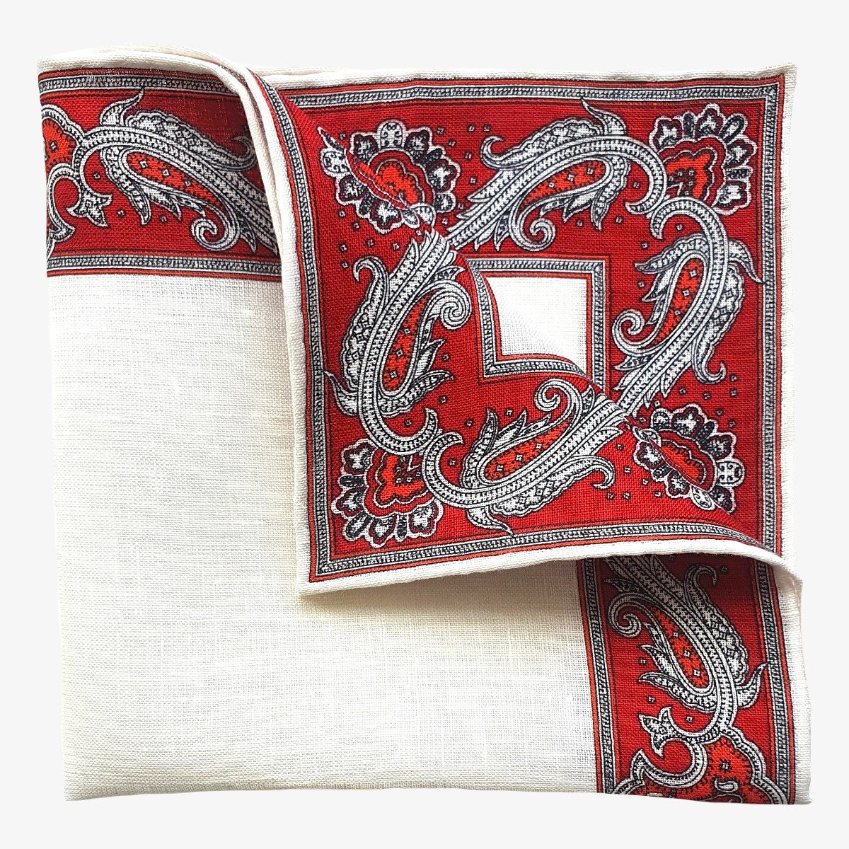 Serà Fine Silk white with red edges linen pocket square