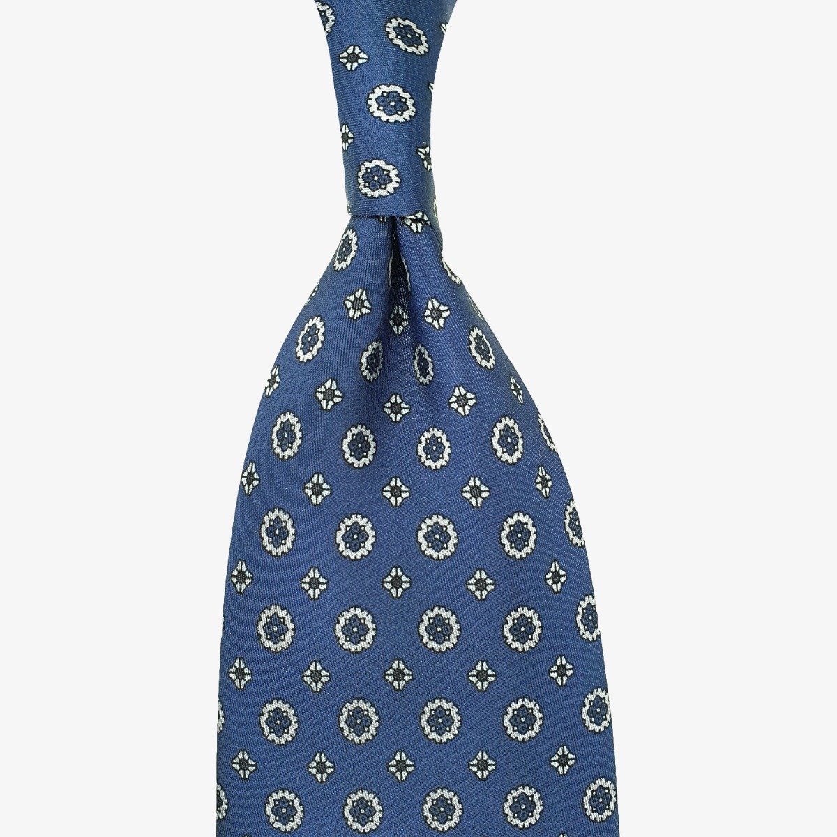 Serà Fine Silk blue silk tie with grey floral pattern