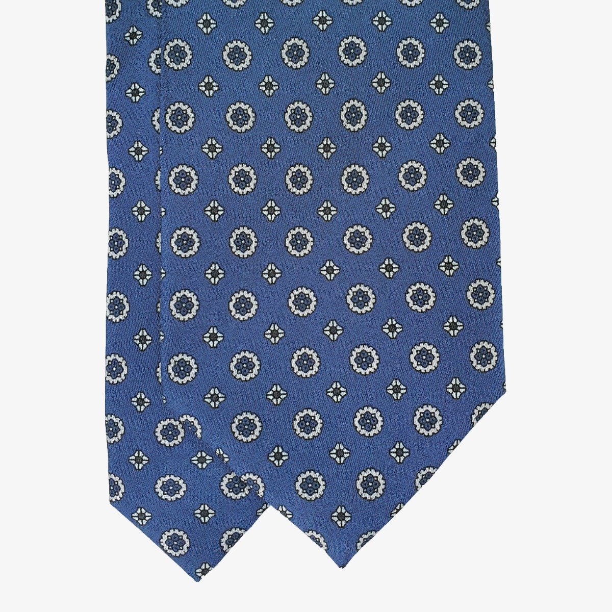 Serà Fine Silk blue silk tie with grey floral pattern