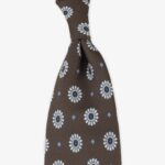 Serà Fine Silk brown silk tie with white floral pattern