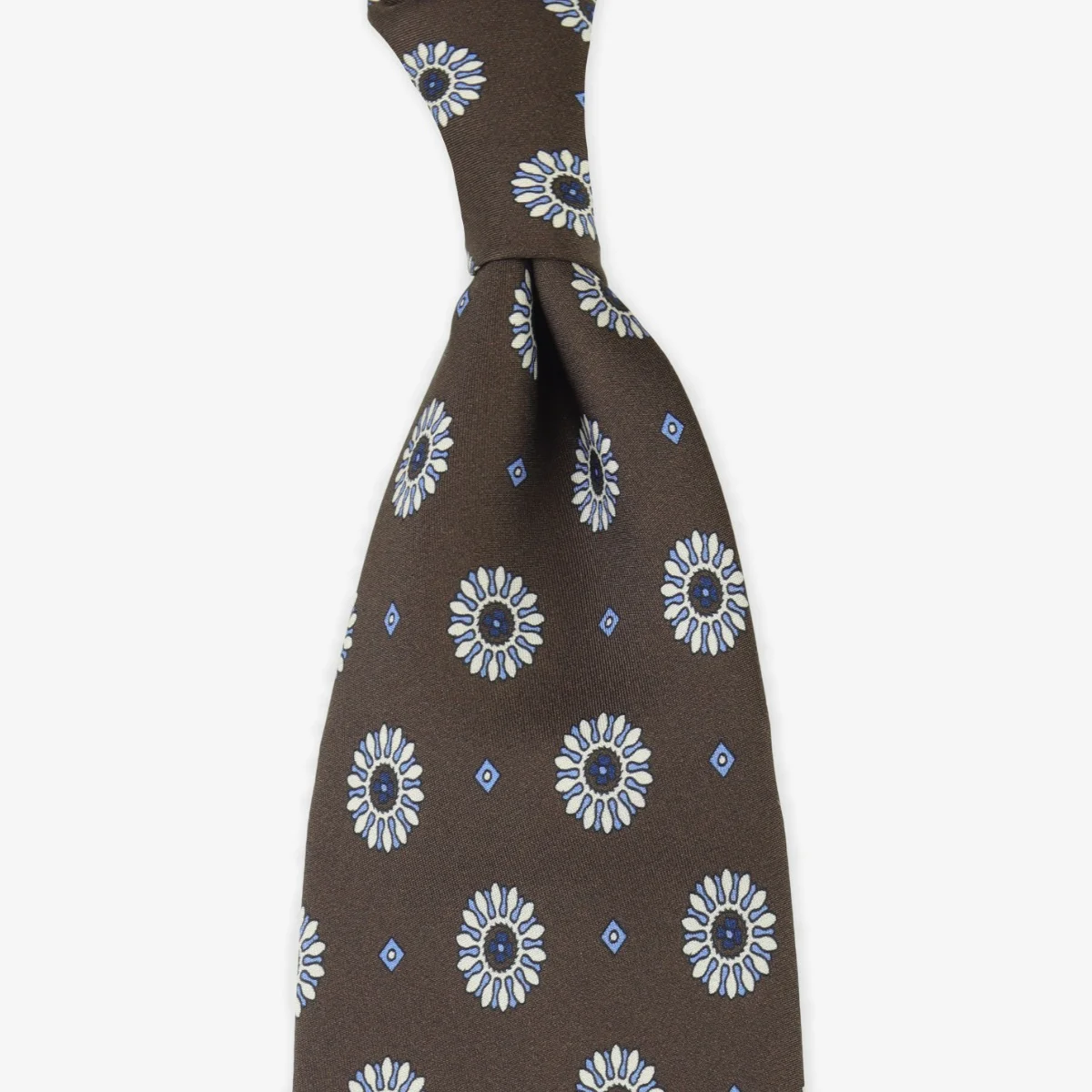 Serà Fine Silk brown silk tie with white floral pattern