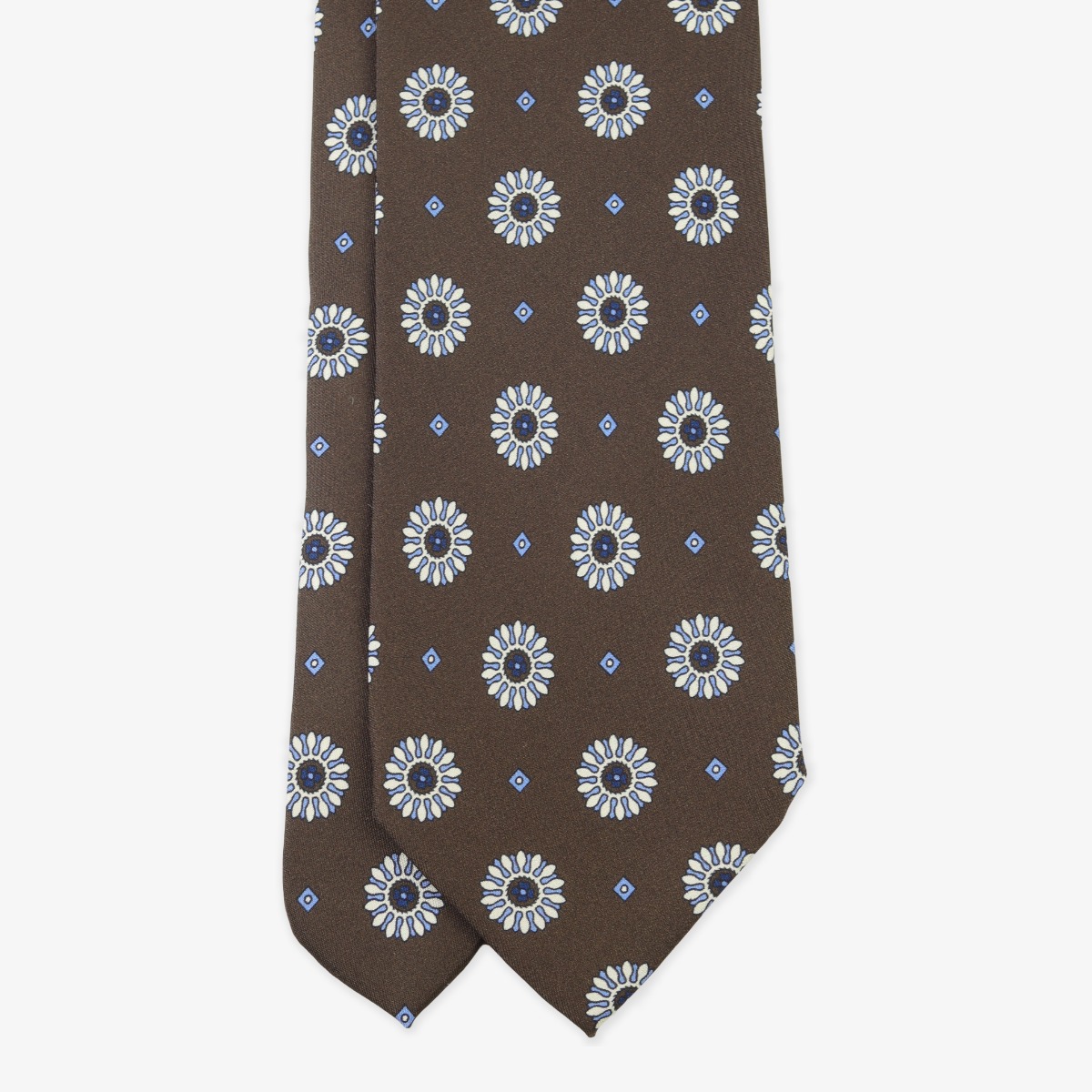 Serà Fine Silk brown silk tie with white floral pattern