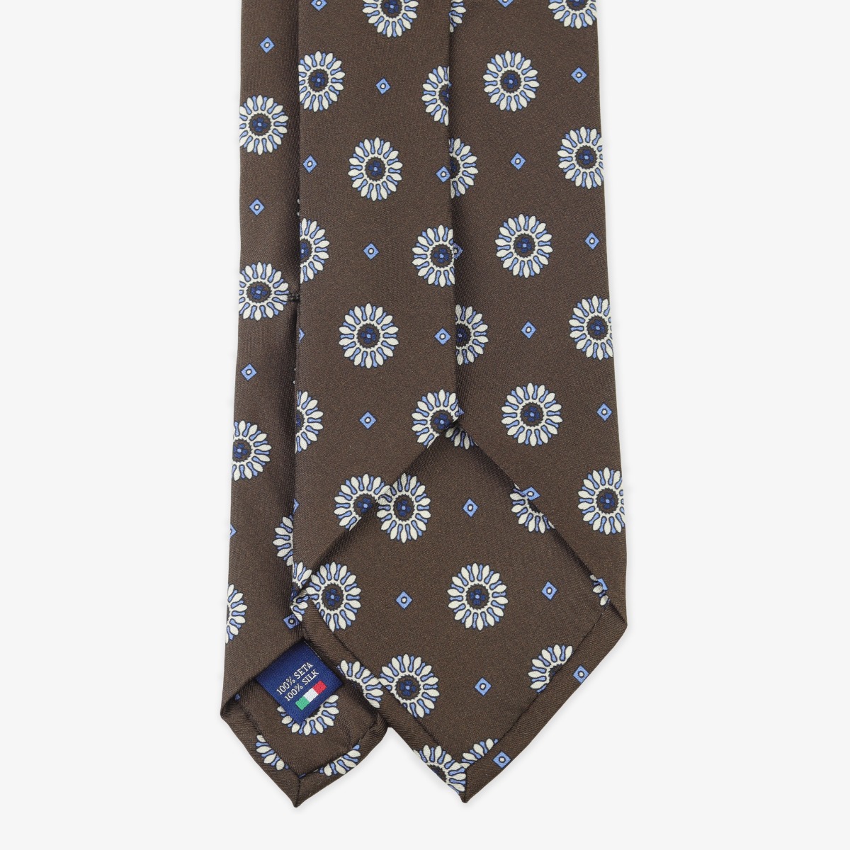 Serà Fine Silk brown silk tie with white floral pattern