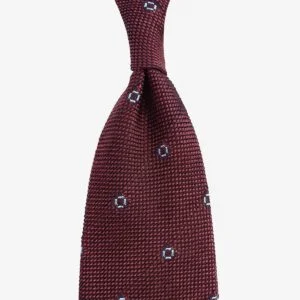 Serà Fine Silk burgundy grenadine silk tie with white squares