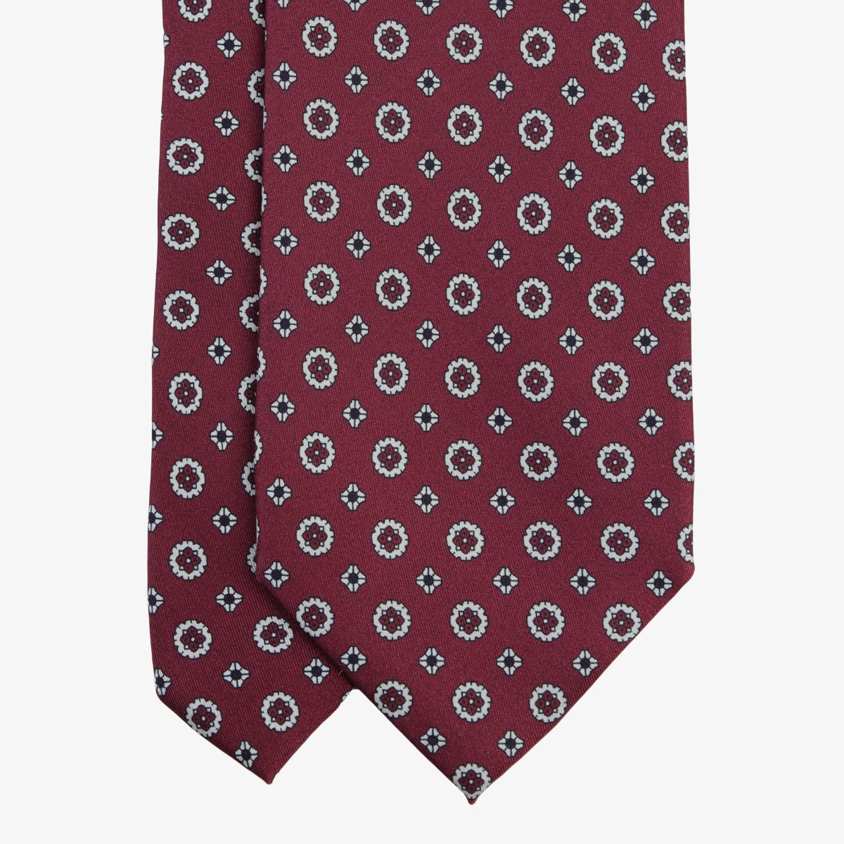 Serà Fine Silk burgundy silk tie with grey floral pattern