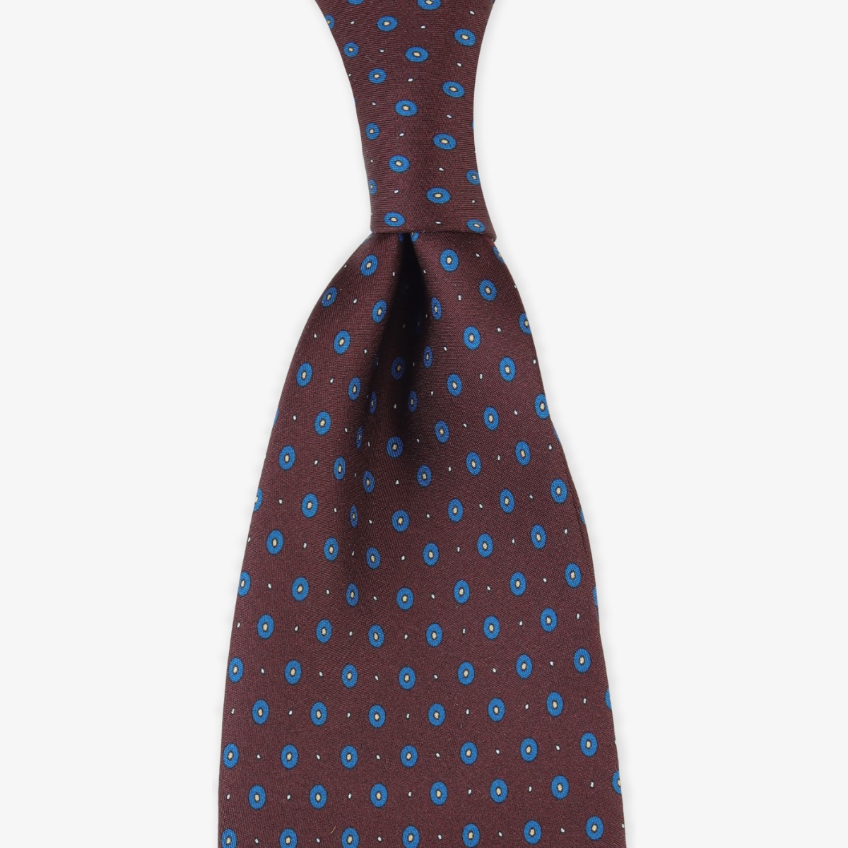 Serà Fine Silk mahogany silk tie with blue circle pattern