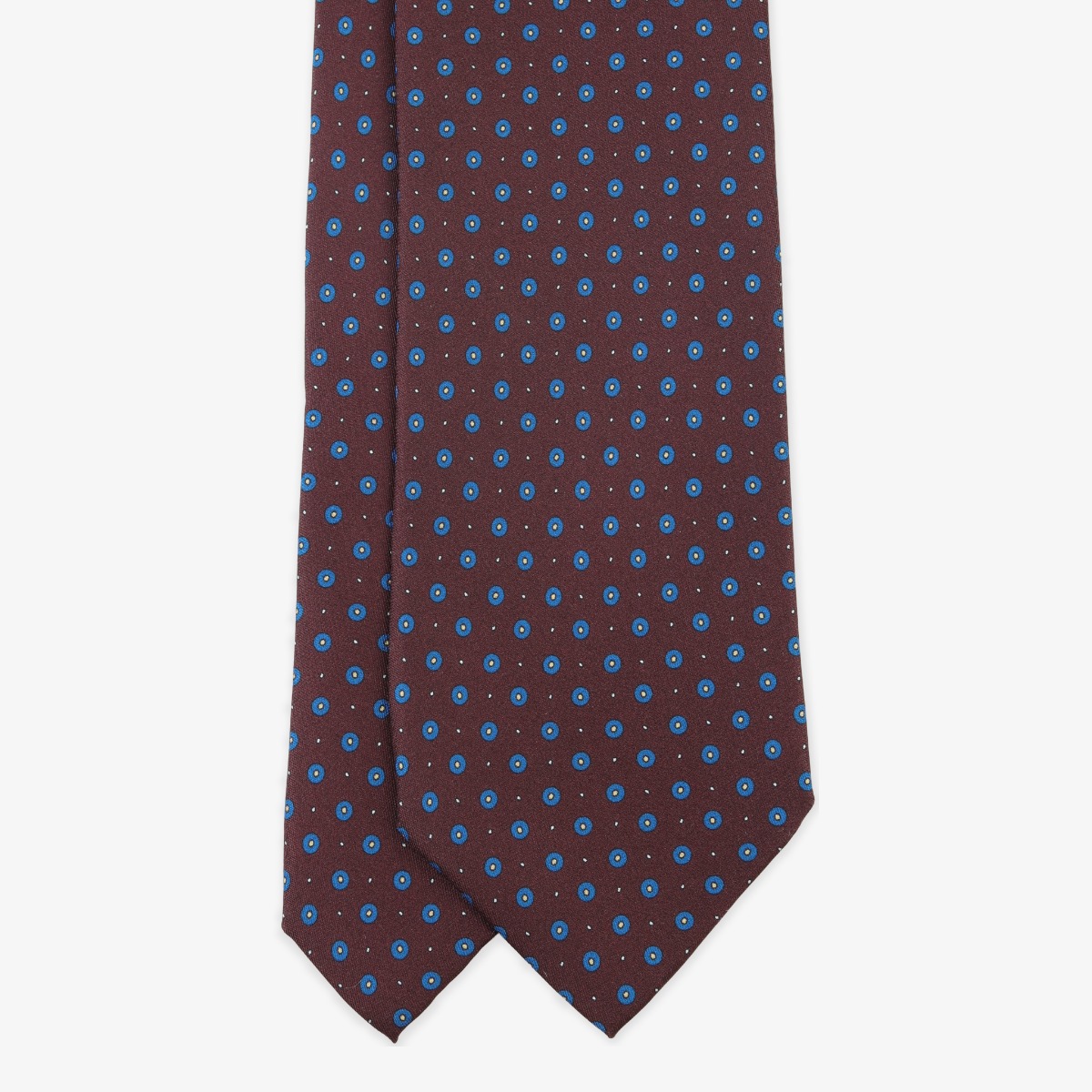 Serà Fine Silk mahogany silk tie with blue circle pattern