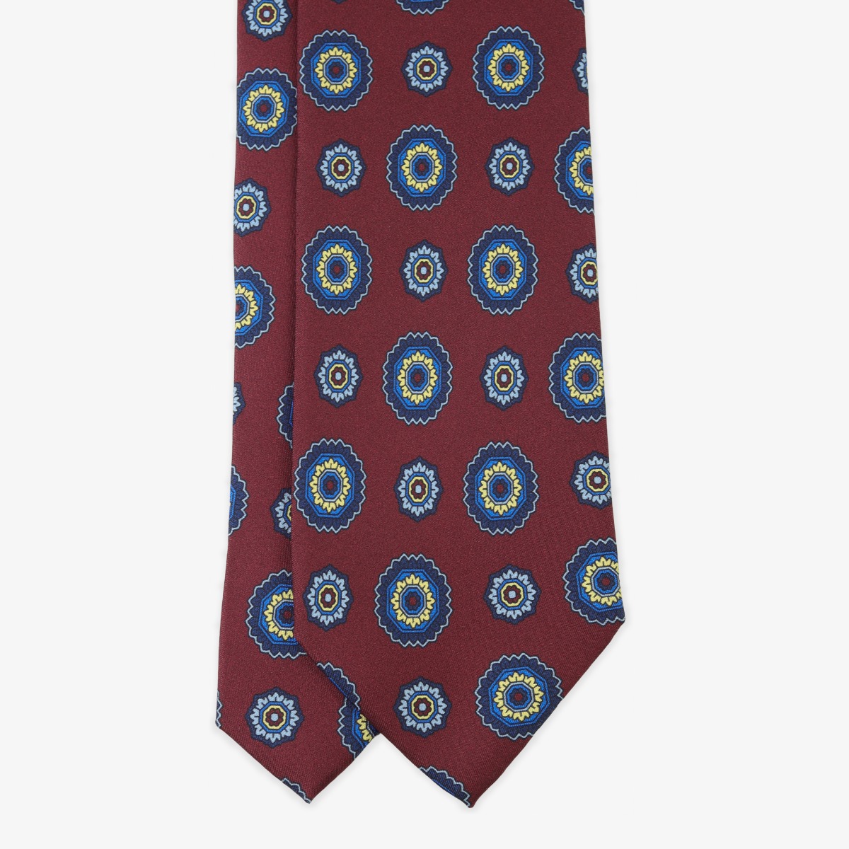 Serà Fine Silk burgundy silk tie with blue floral pattern