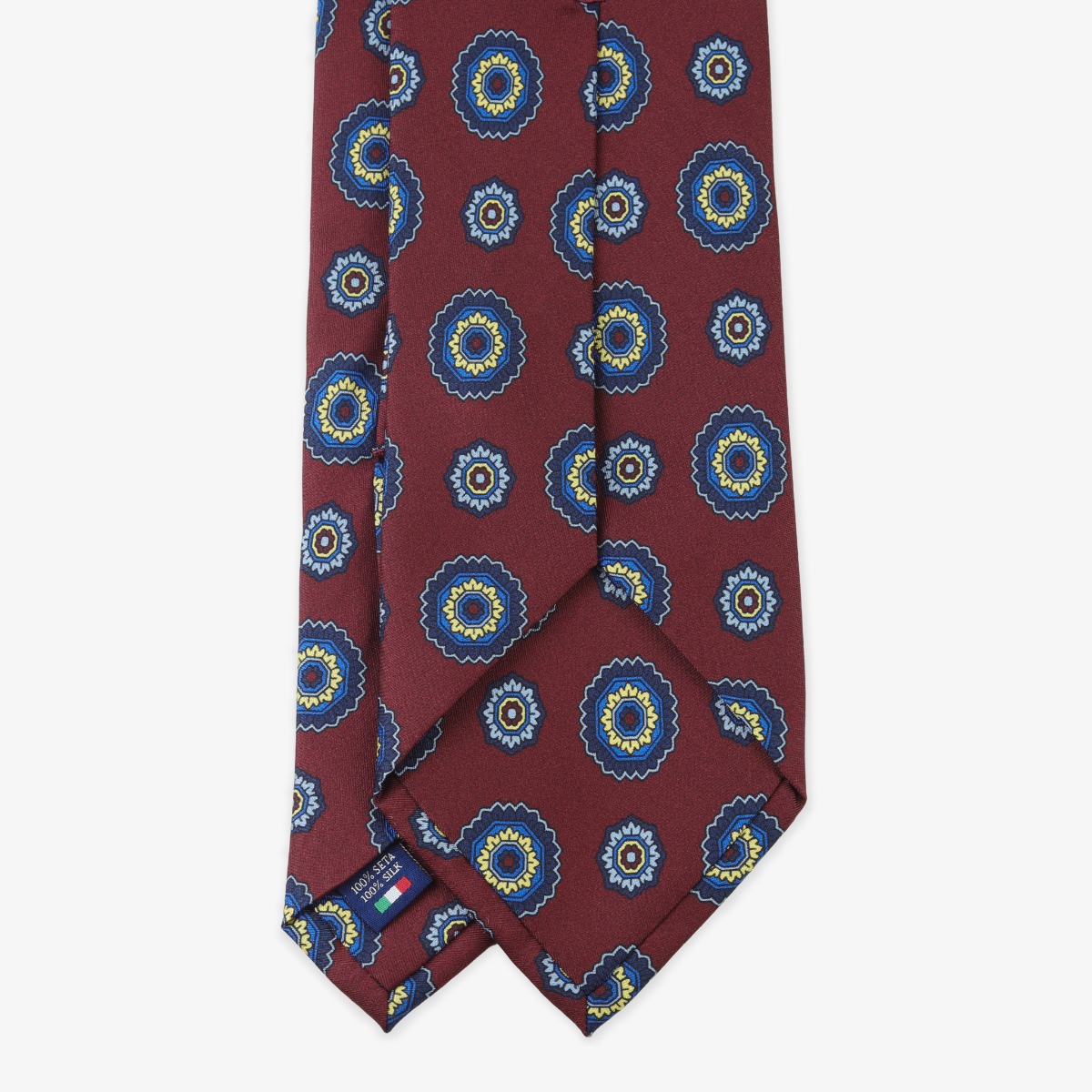 Serà Fine Silk burgundy silk tie with blue floral pattern