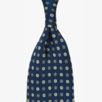 Serà Fine Silk dark blue silk tie with white and grey floral pattern