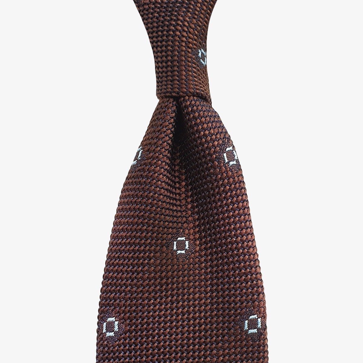 Serà Fine Silk Dark Brown Grenadine Silk Tie With White Squares