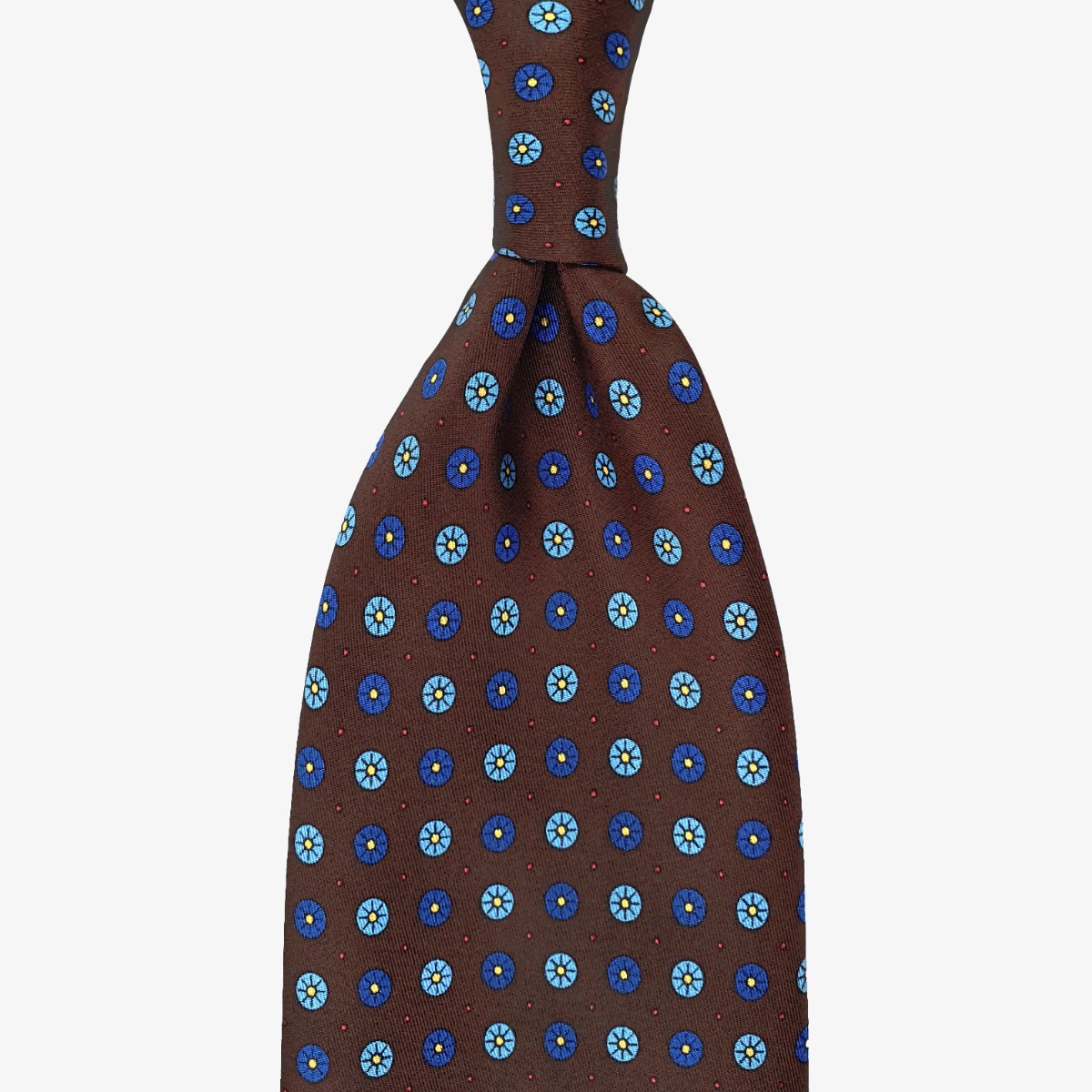 Serà Fine Silk dark brown silk tie with blue floral pattern