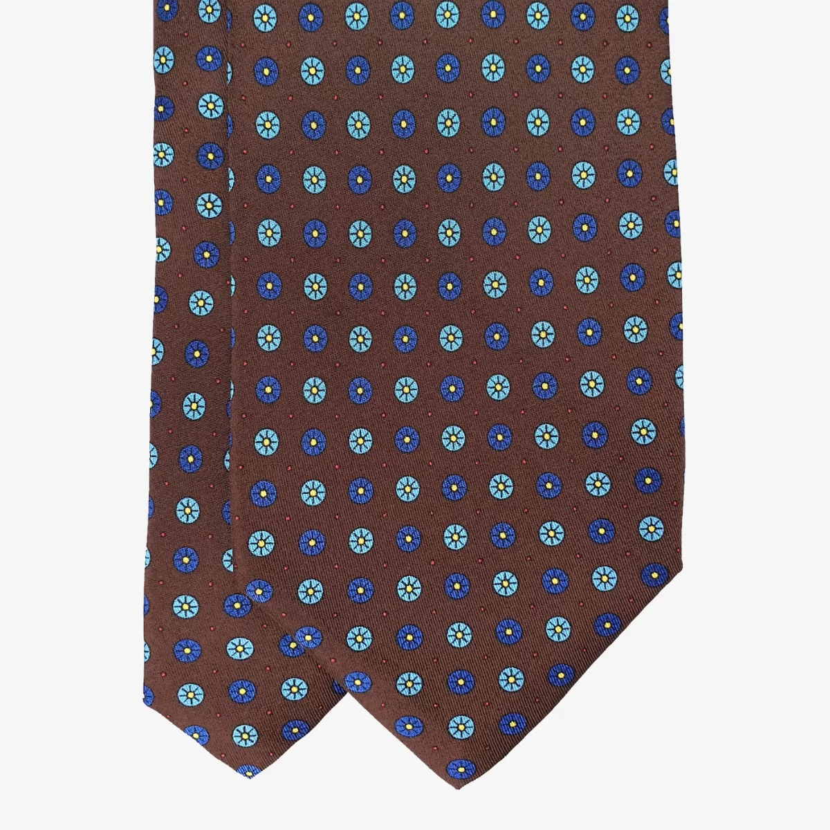 Serà Fine Silk dark brown silk tie with blue floral pattern