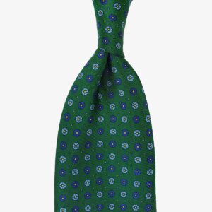 Serà Fine Silk žalias šilkinis kaklaraištis su mėlynų gėlių raštu