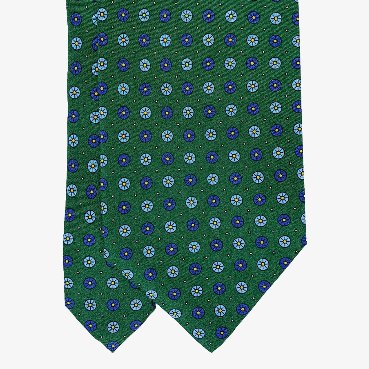 Serà Fine Silk green silk tie with blue flowers