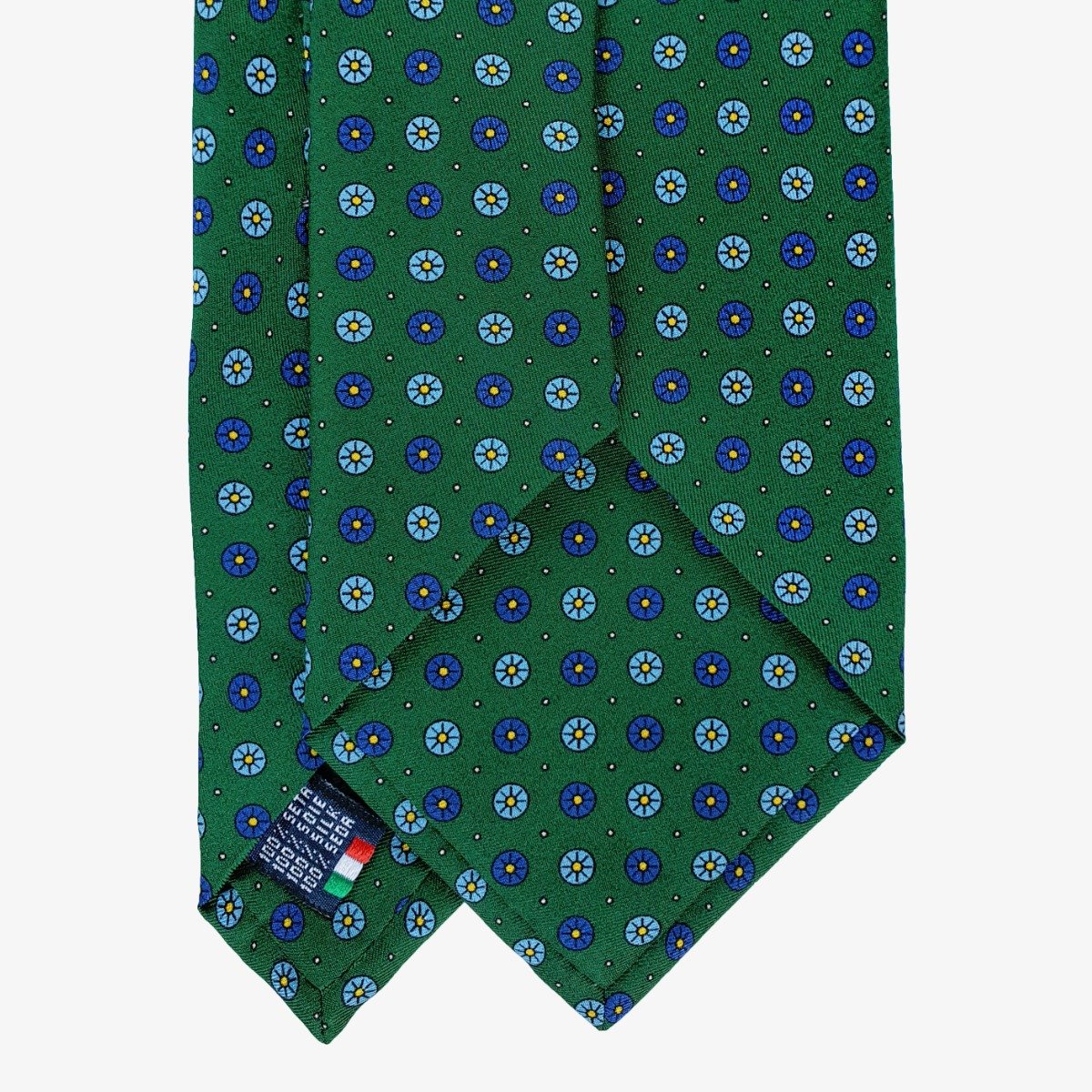 Serà Fine Silk žalias šilkinis kaklaraištis su mėlynų gėlių raštu