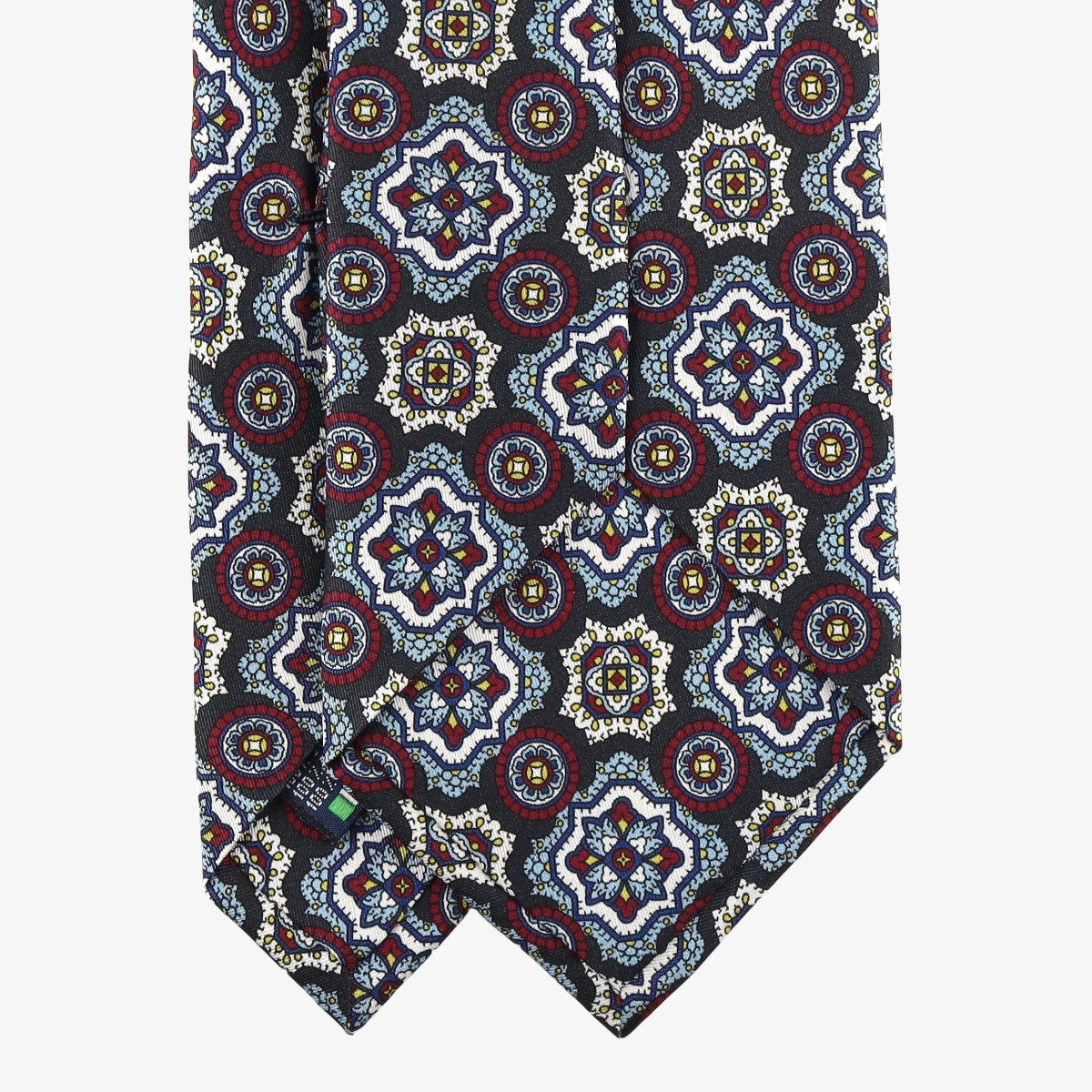 Serà Fine Silk blue and burgundy silk tie with medallion pattern