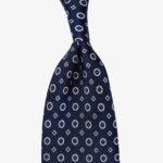 Serà Fine Silk navy blue silk tie with grey floral pattern