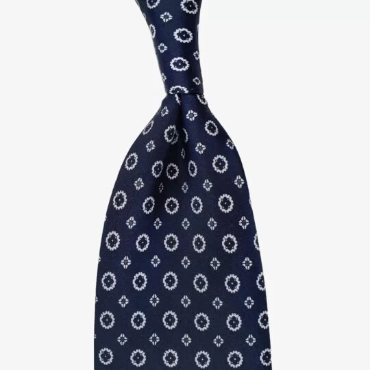 Serà Fine Silk navy blue silk tie with grey flowers