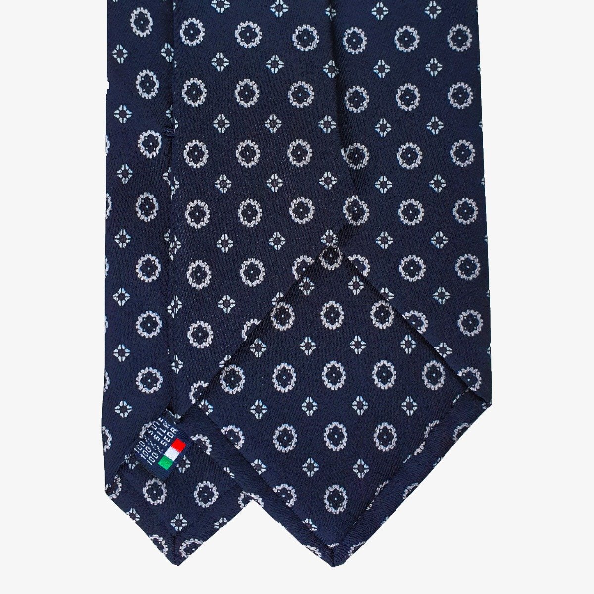 Serà Fine Silk navy blue silk tie with grey flowers