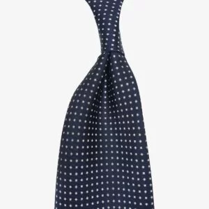 Serà Fine Silk tamsiai mėlynas šilkinis kaklaraištis su taškeliais