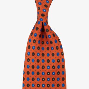 Serà Fine Silk oranžinis šilkinis kaklaraištis su mėlynų gėlių raštu