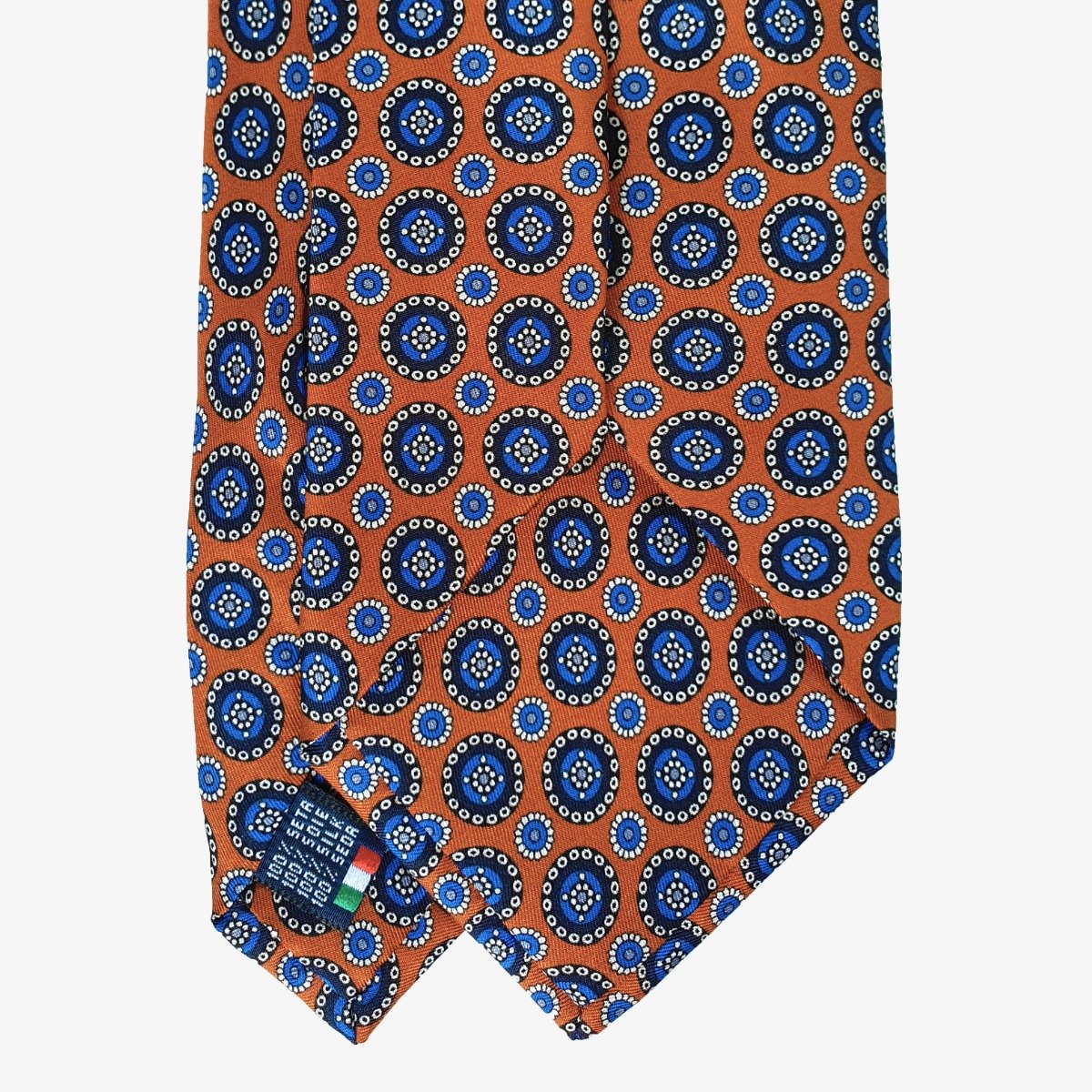 Serà Fine Silk orange silk tie with blue circle pattern