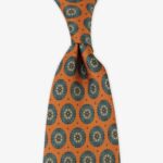 Serà Fine Silk orange silk tie with teal medallion pattern