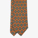 Serà Fine Silk orange silk tie with teal medallion pattern