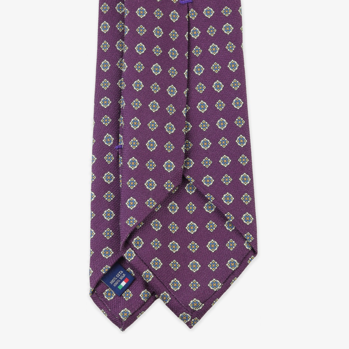 Serà Fine Silk purple textured silk tie with medallion pattern