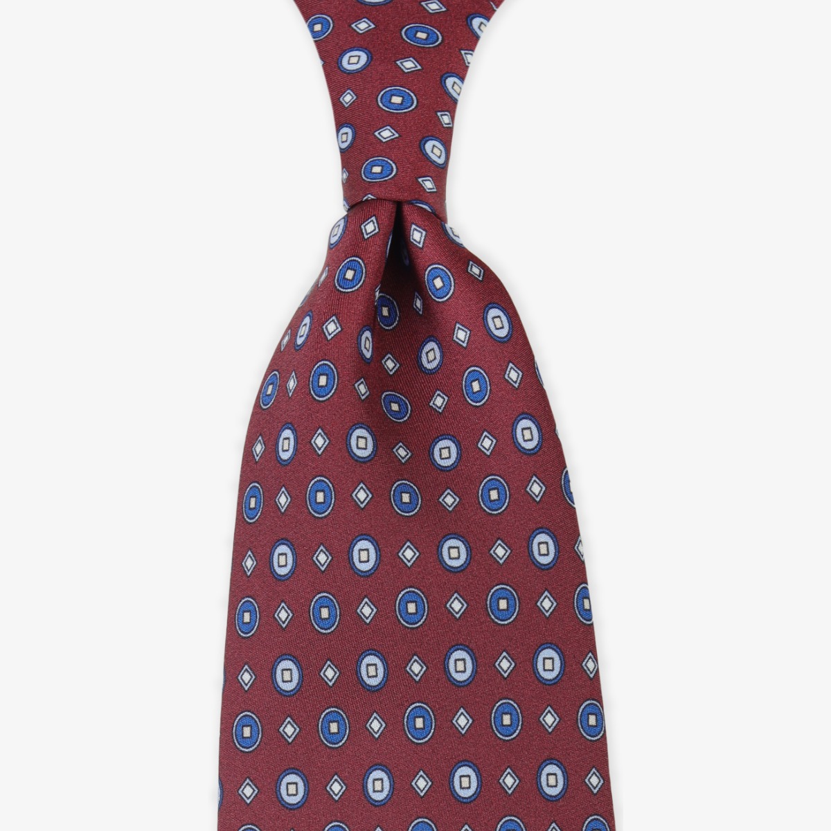 Serà Fine Silk burgundy silk tie with blue circle pattern