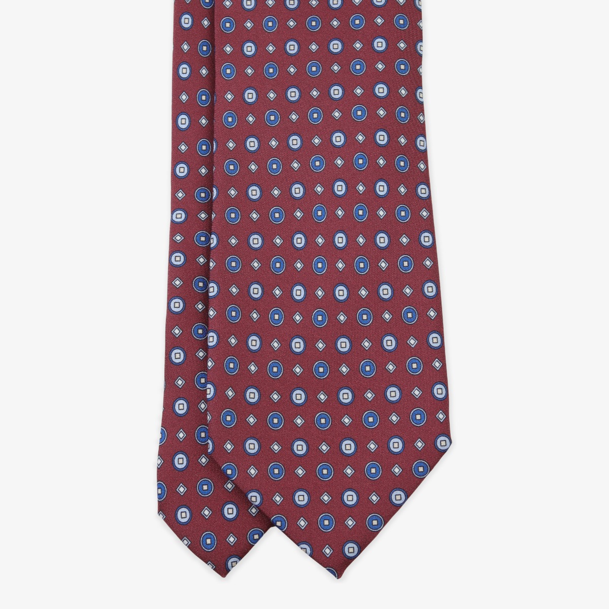 Serà Fine Silk burgundy silk tie with blue circle pattern