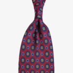 Serà Fine Silk raudonas šilkinis kaklaraištis su mėlynų gėlių raštu