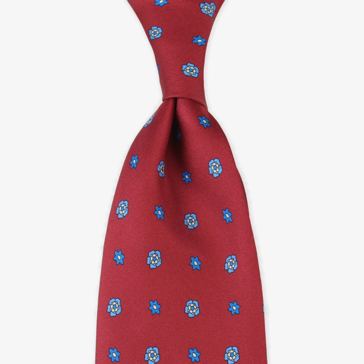 Serà Fine Silk red silk tie with blue floral pattern