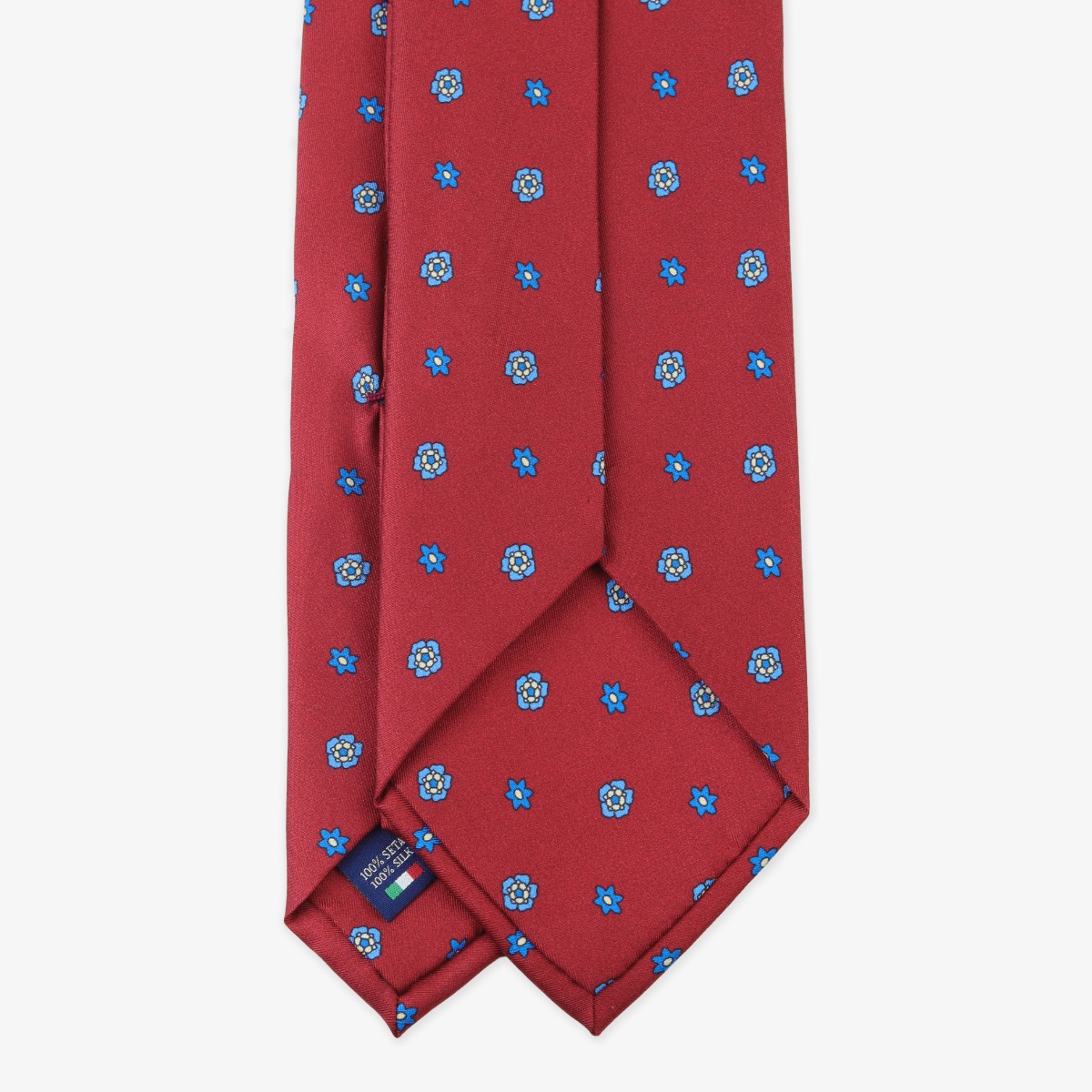 Serà Fine Silk red silk tie with blue floral pattern