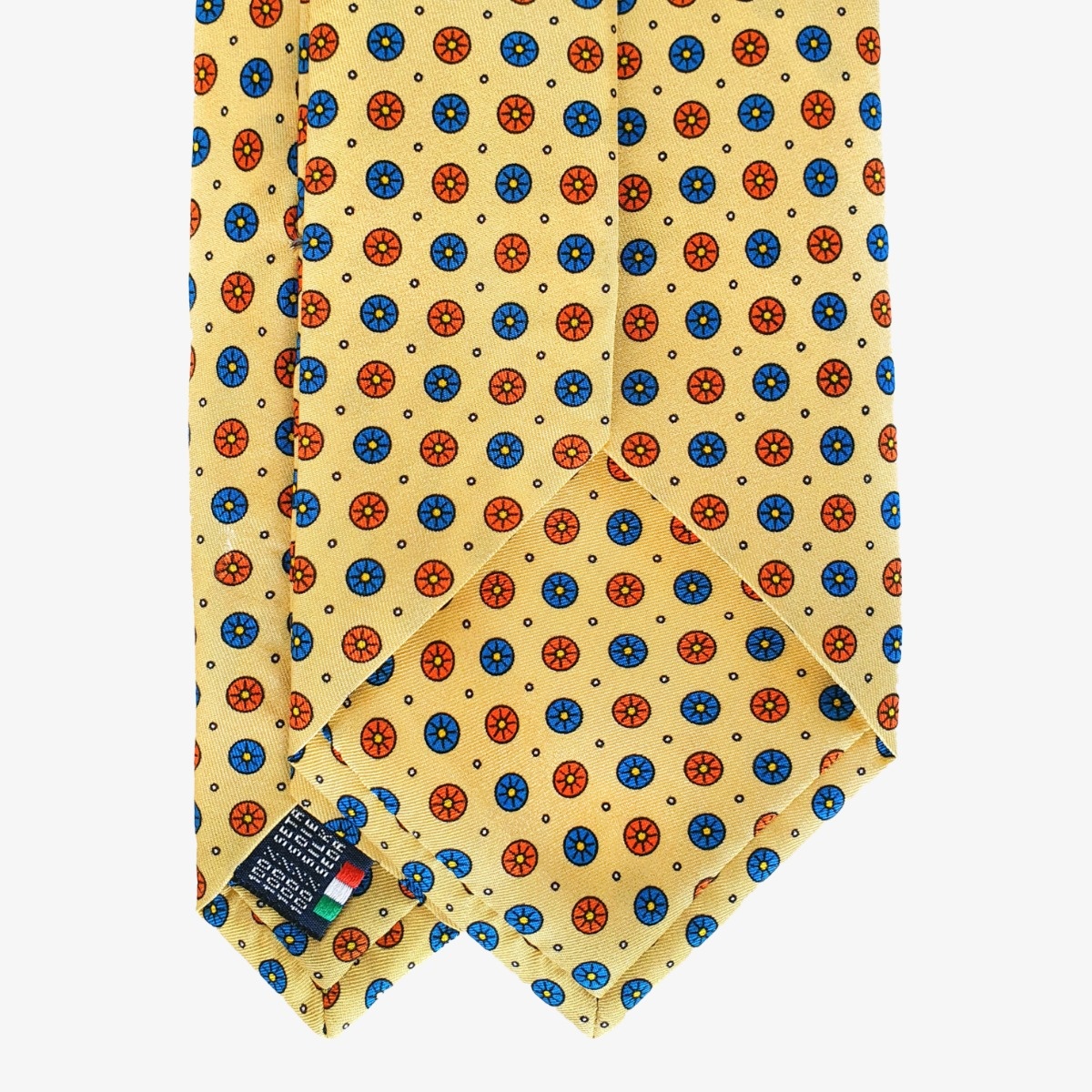 Serà Fine Silk yellow silk tie with blue and orange flowers