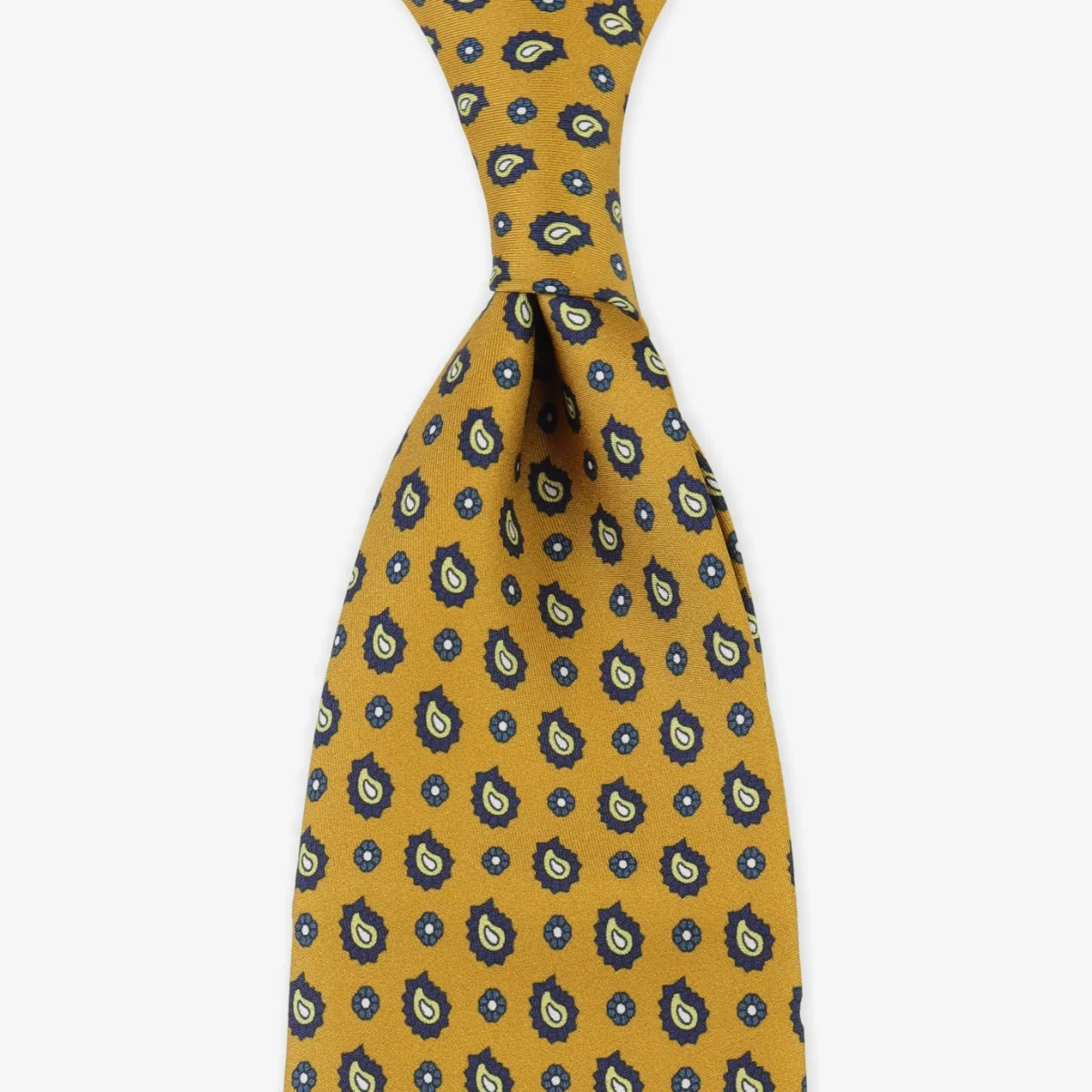 Serà Fine Silk yellow silk tie with blue paisley pattern