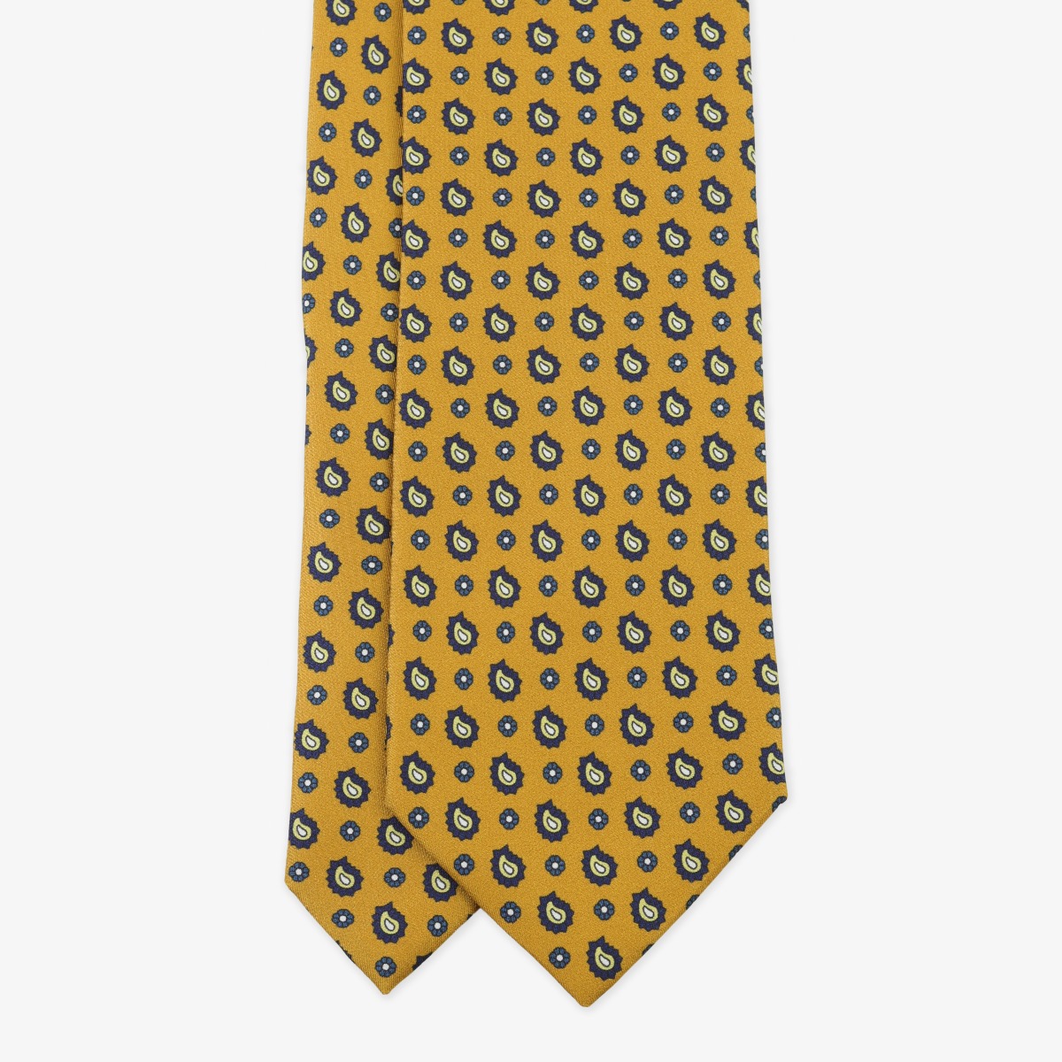 Serà Fine Silk yellow silk tie with blue paisley pattern