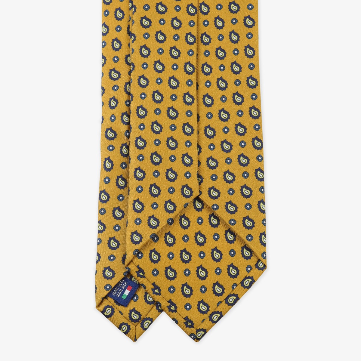 Serà Fine Silk yellow silk tie with blue paisley pattern