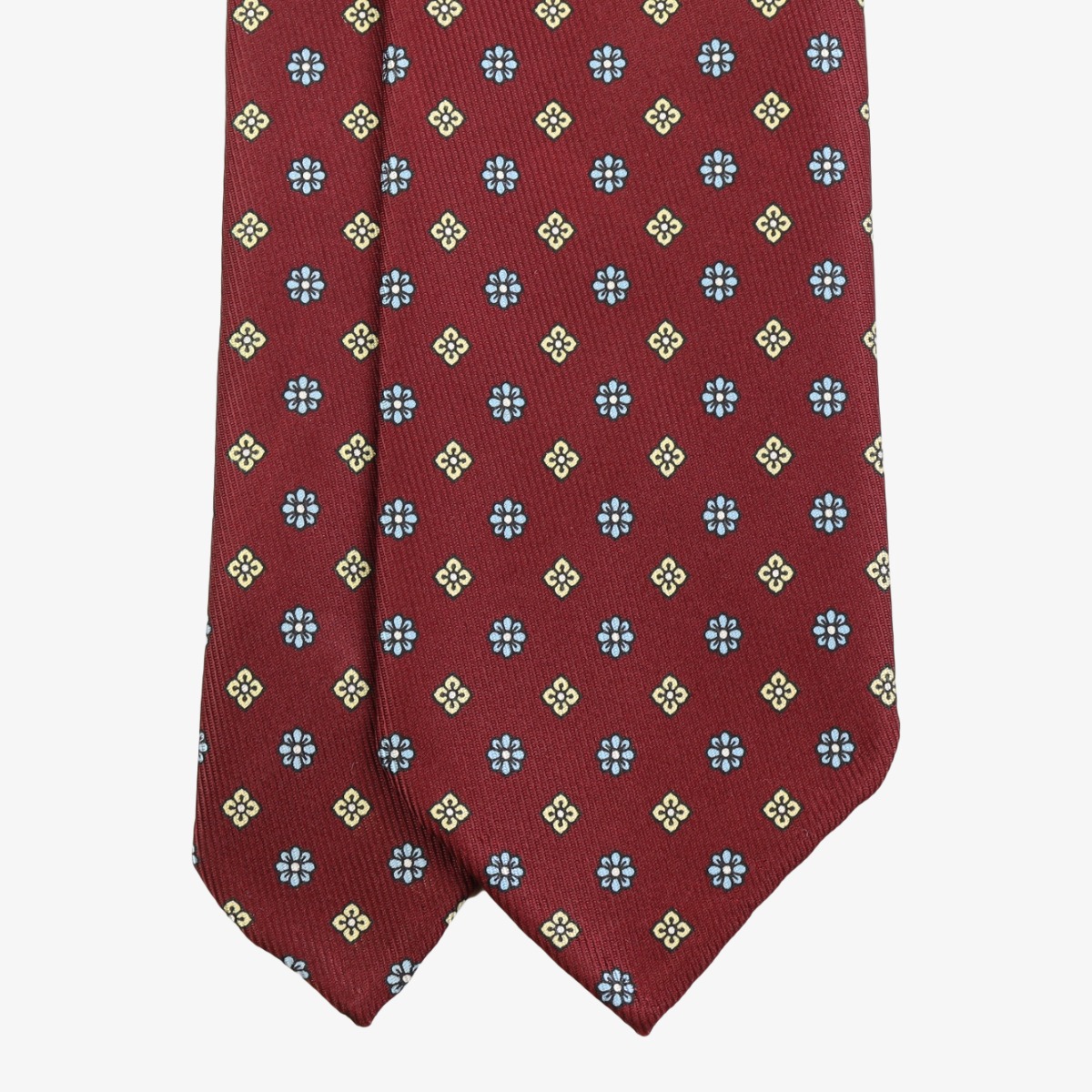 Shibumi Firenze 50oz red silk tie with blue and yellow floral pattern