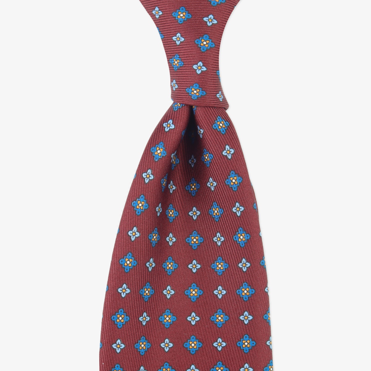 Shibumi Firenze 50oz cherry red silk tie with blue floral pattern