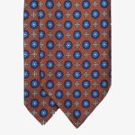 Shibumi Firenze 7 lenkimų rudas šilkinis kaklaraištis su gėlių raštu