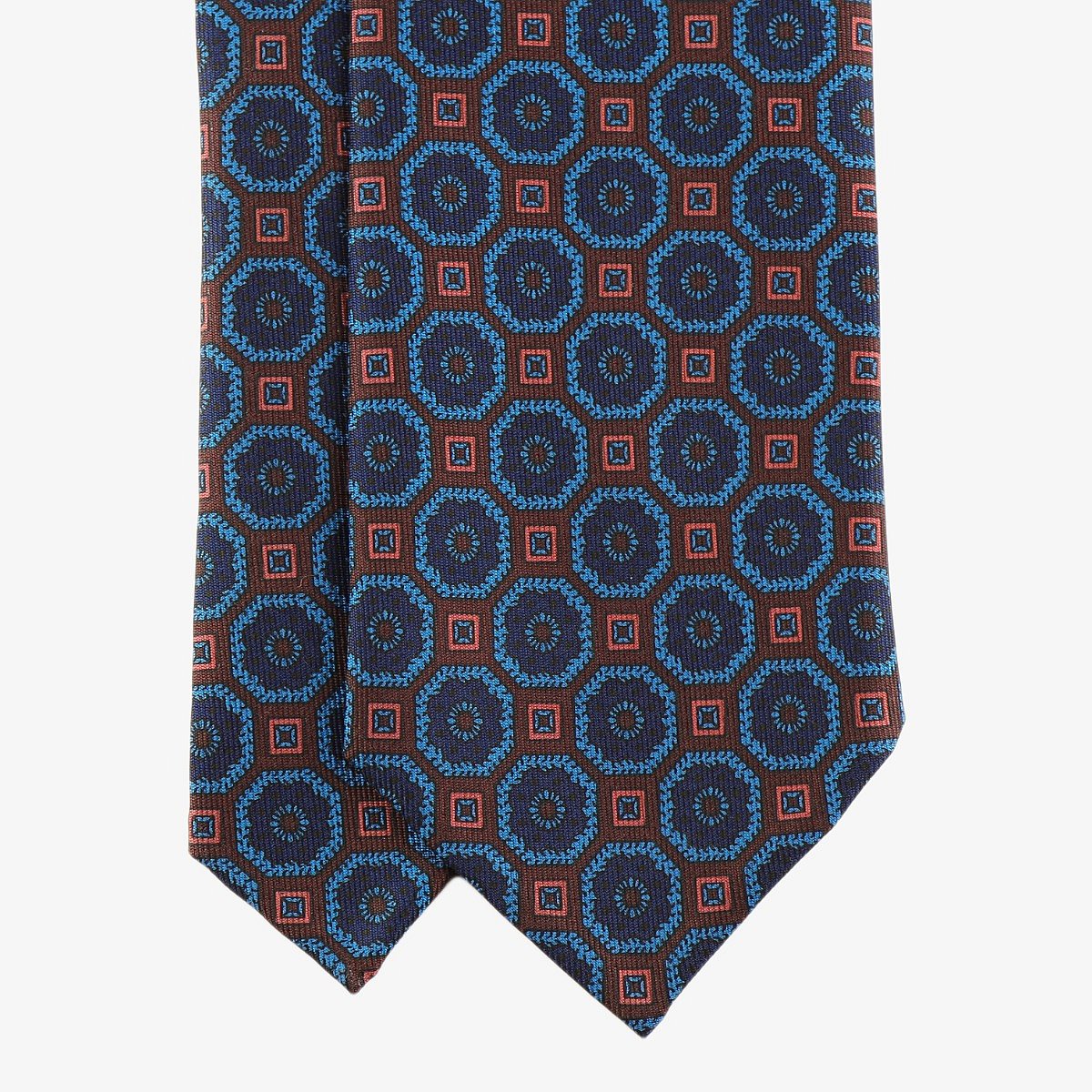 Shibumi Firenze mėlynas šilkinis kaklaraištis su geometriniu raštu