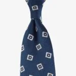 Shibumi Firenze blue shantung silk tie with white square pattern