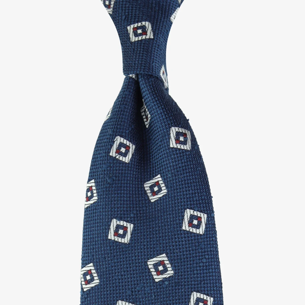Shibumi Firenze blue shantung silk tie with white square pattern