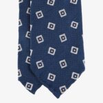 Shibumi Firenze blue shantung silk tie with white square pattern