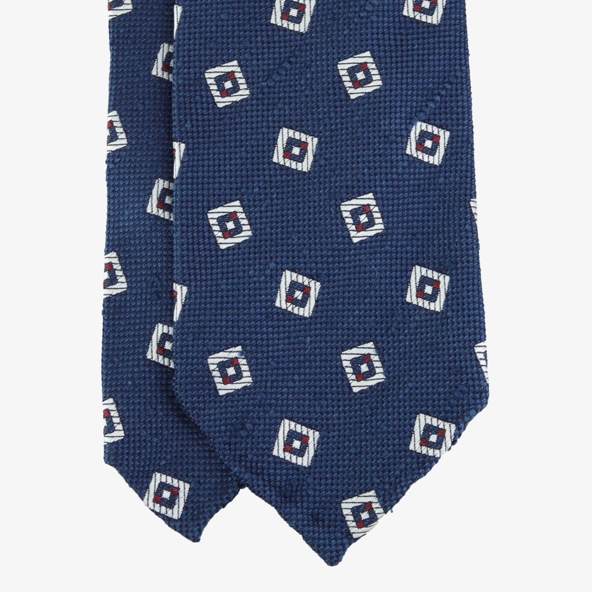 Shibumi Firenze blue shantung silk tie with white square pattern