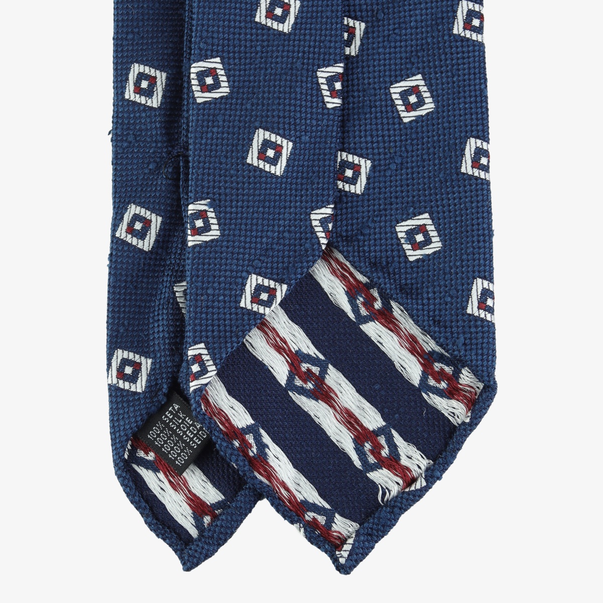 Shibumi Firenze blue shantung silk tie with white square pattern